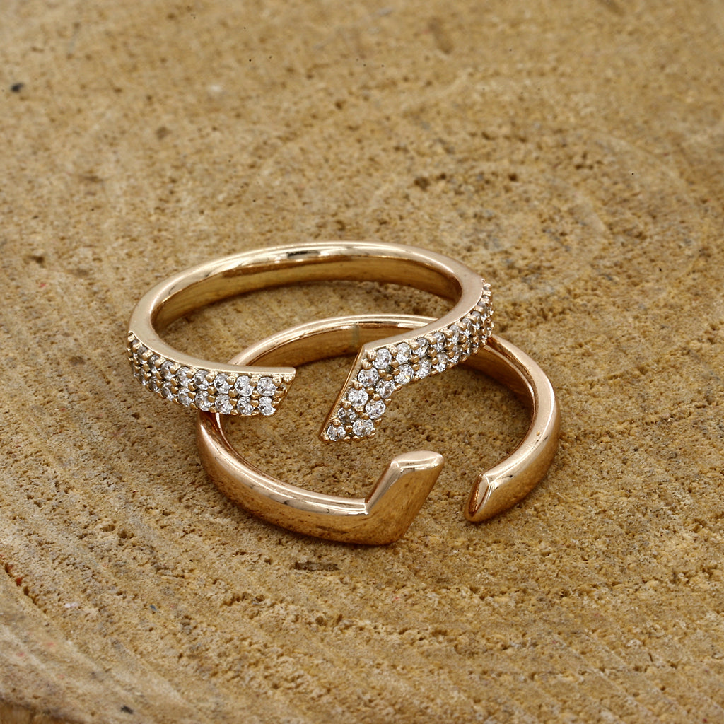 Elegant Gold-Toned Adjustable Wrap Rings with Crystal Accents