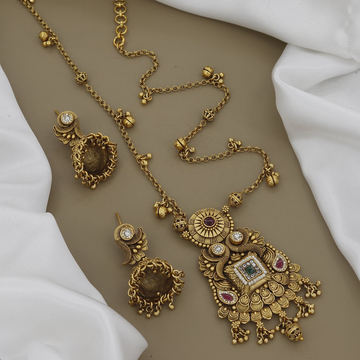 Elegant Matte Antique Necklace Set with Jhumka Earrings