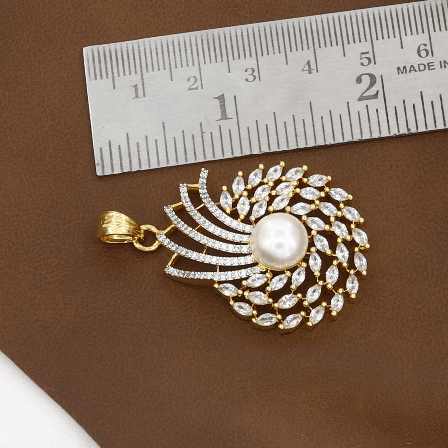 Pearl & Gold Swirl Pendant Set with Matching Earrings With Chain