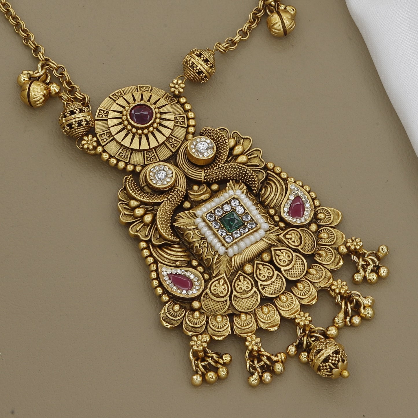 Elegant Matte Antique Necklace Set with Jhumka Earrings