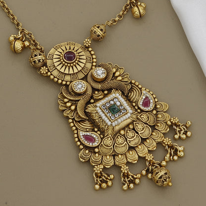 Elegant Matte Antique Necklace Set with Jhumka Earrings