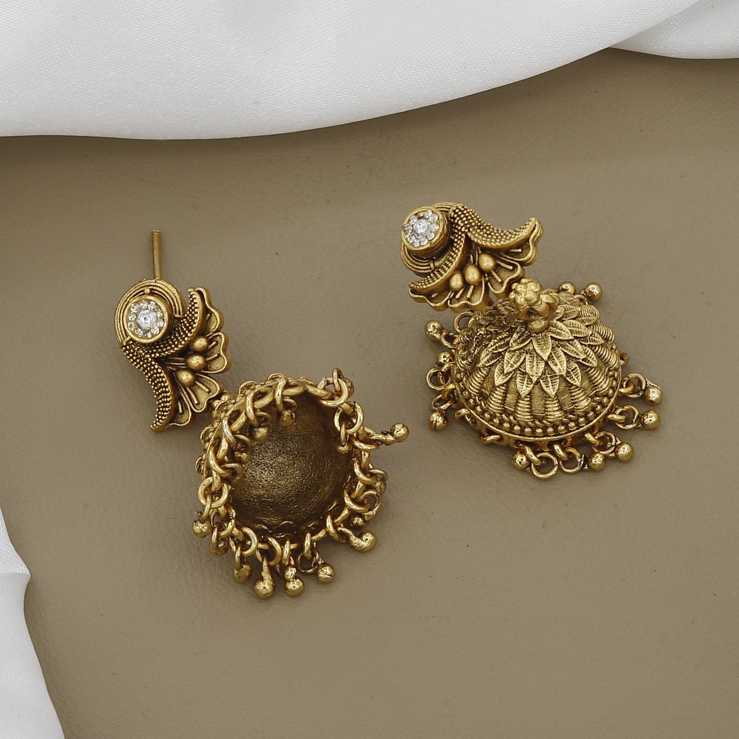 Elegant Matte Antique Necklace Set with Jhumka Earrings
