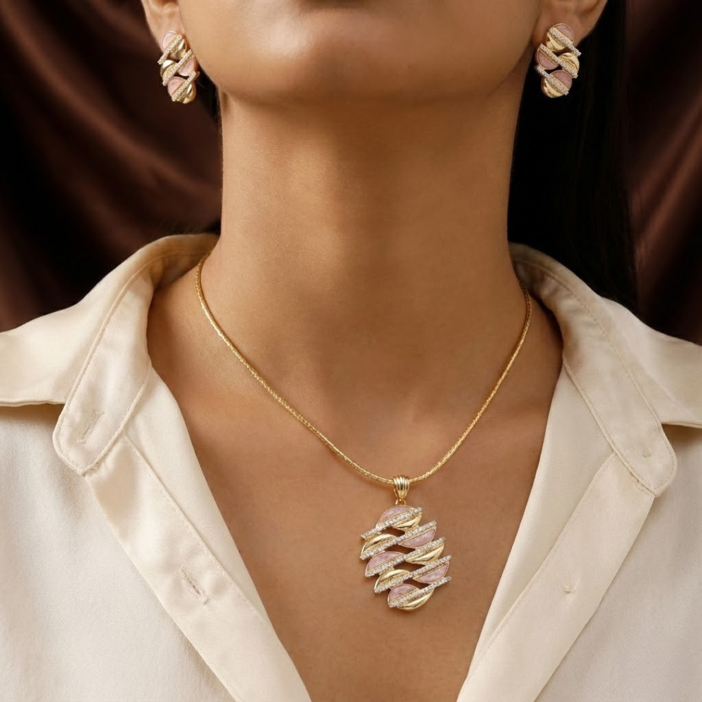 Elegant Gold-Tone Abstract Leaf Jewelry Set with Colors