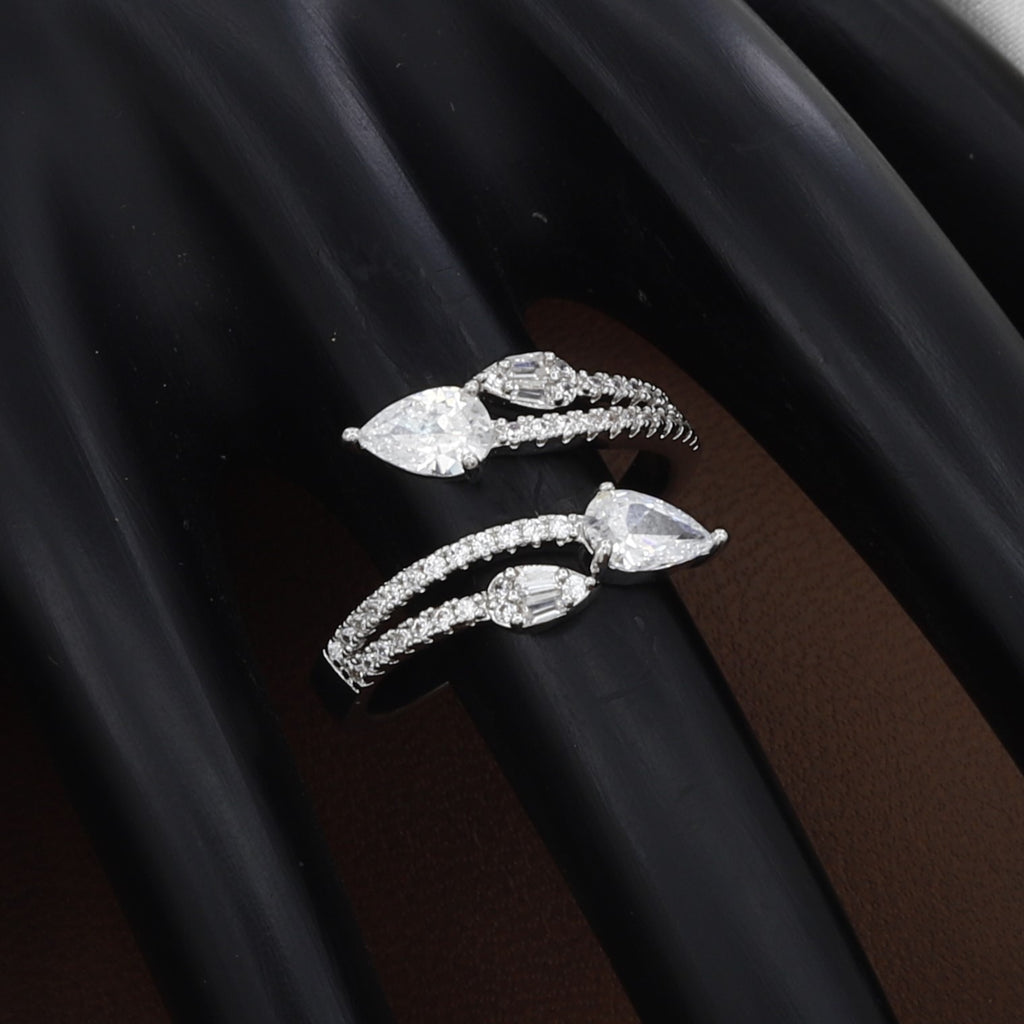 Pear Cut Stones Silver Split-Band Bypass Ring