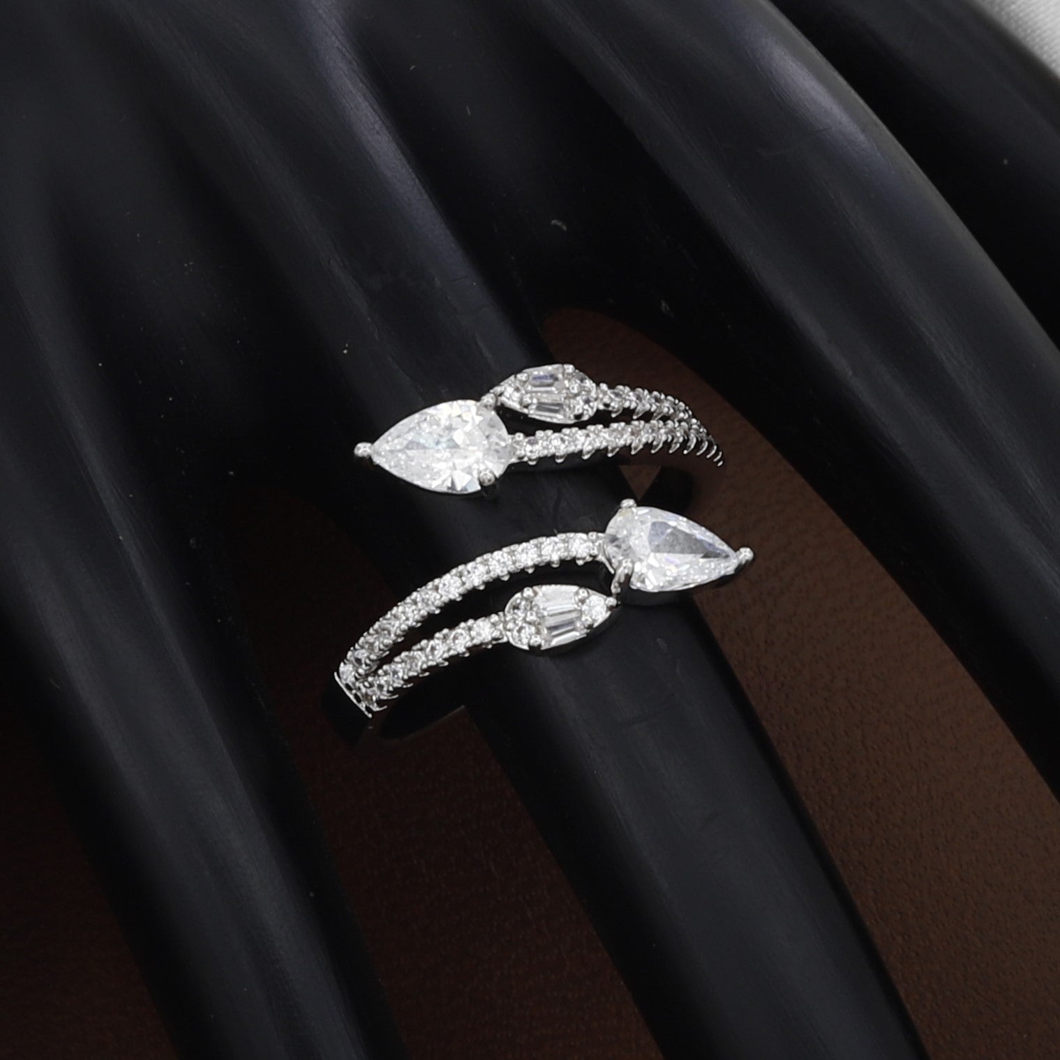 Pear Cut Stones Silver Split-Band Bypass Ring