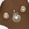 Pearl & Gold Swirl Pendant Set with Matching Earrings With Chain