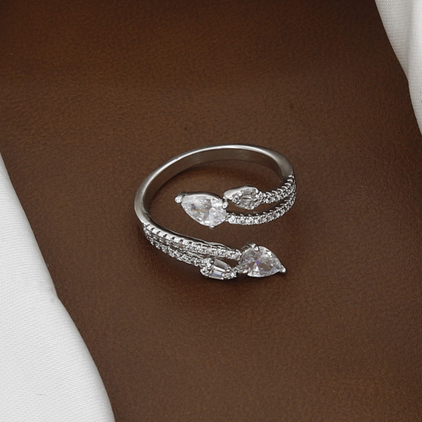 Pear Cut Stones Silver Split-Band Bypass Ring