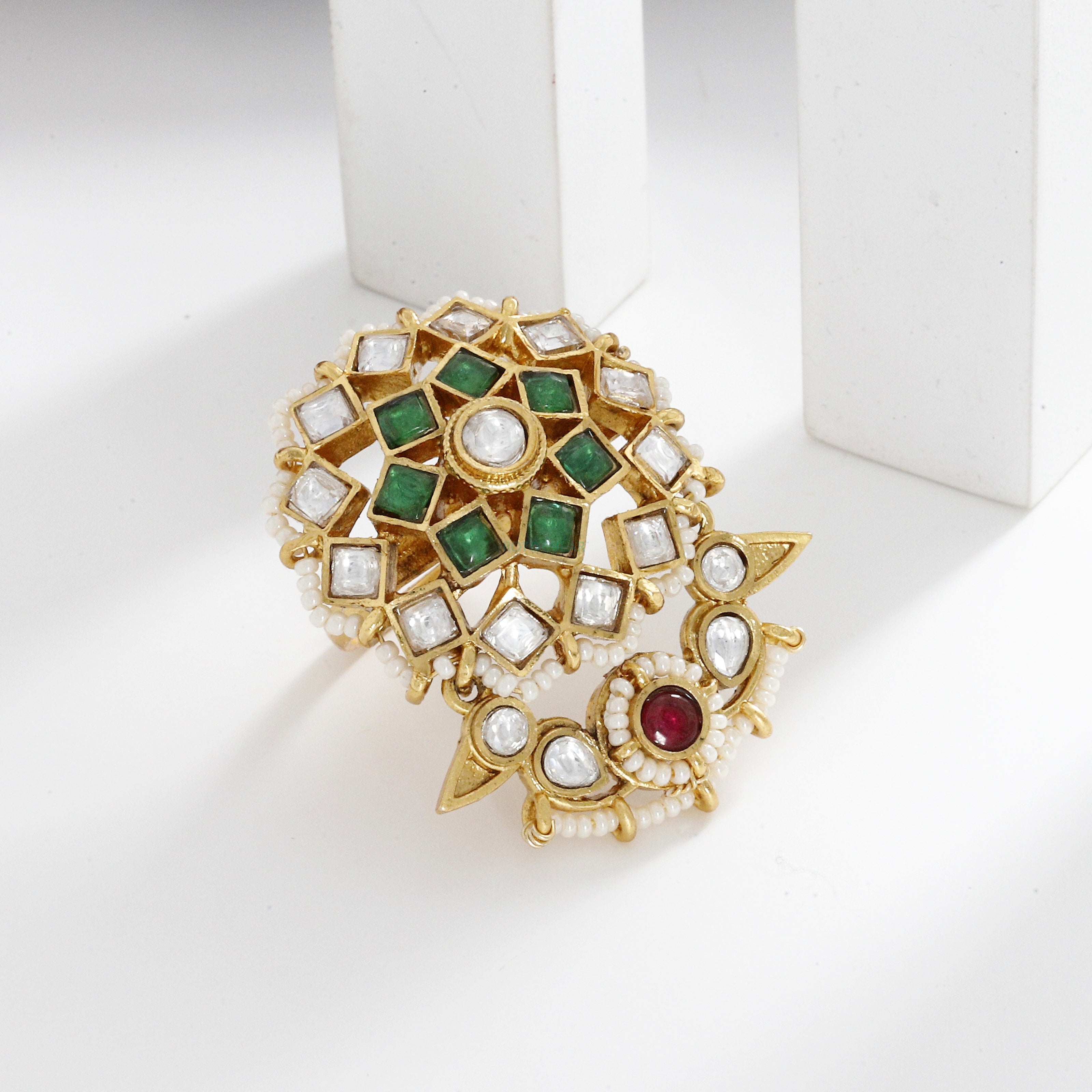 Big Kundan Heritage Wedding Free Size Ring
