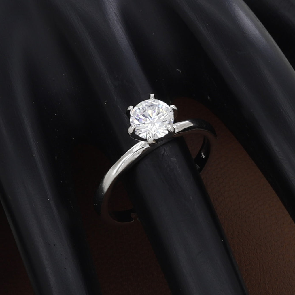Silver Round Solitaire Engagement Ring