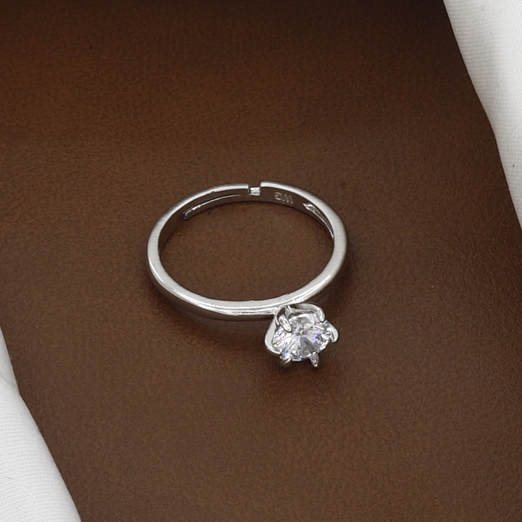 Silver Round Solitaire Engagement Ring