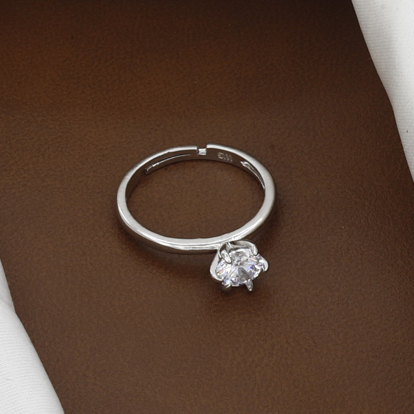 Silver Round Solitaire Engagement Ring