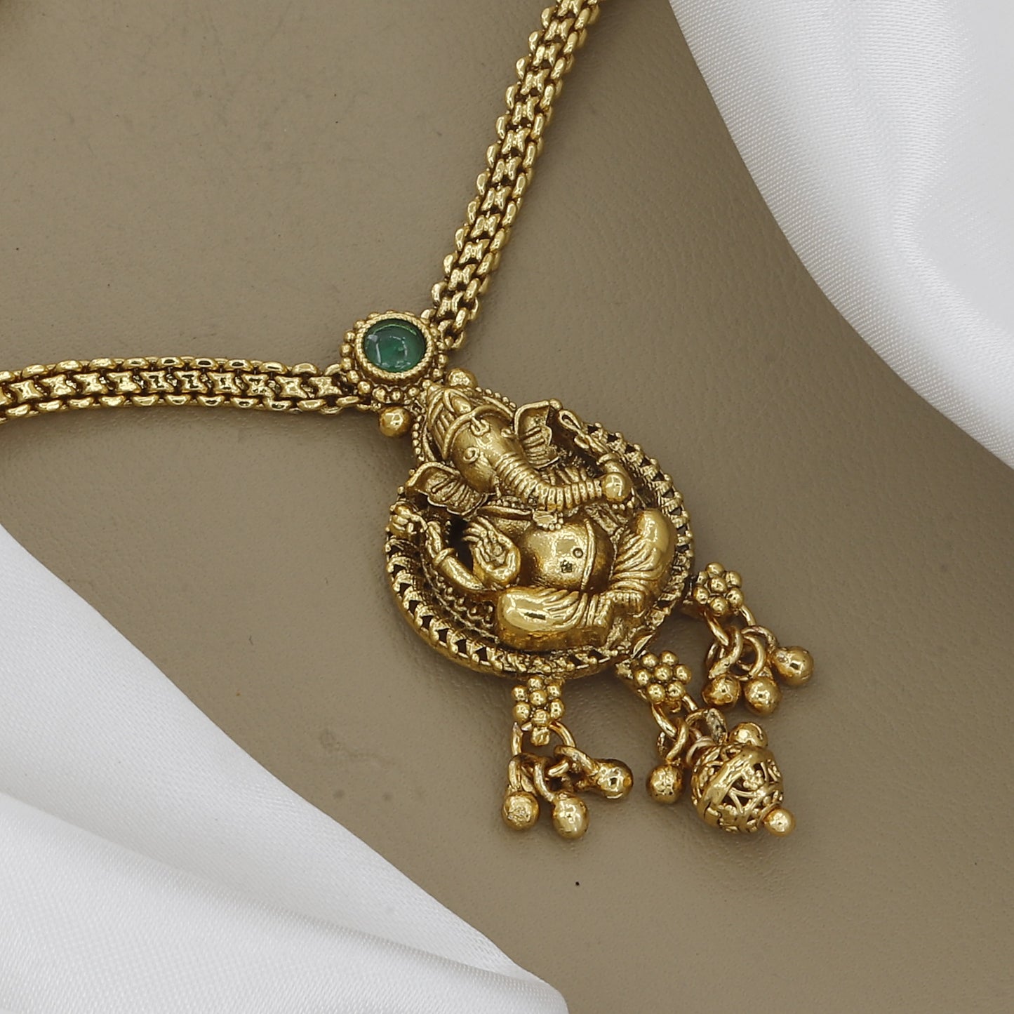 Traditional Lord Ganesha Pendant Necklace & Earrings Set in Gold Finish