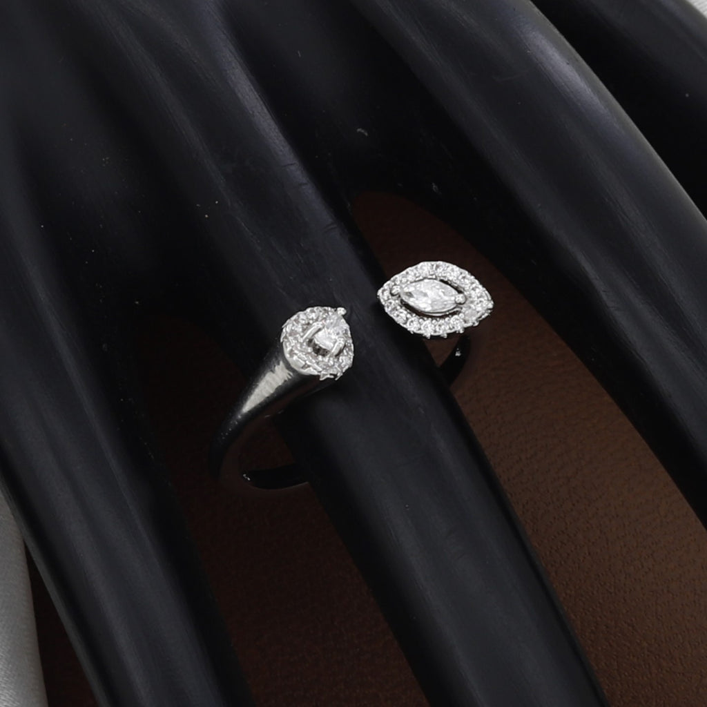 Marquise & Round Halo Silver Open Bypass Ring