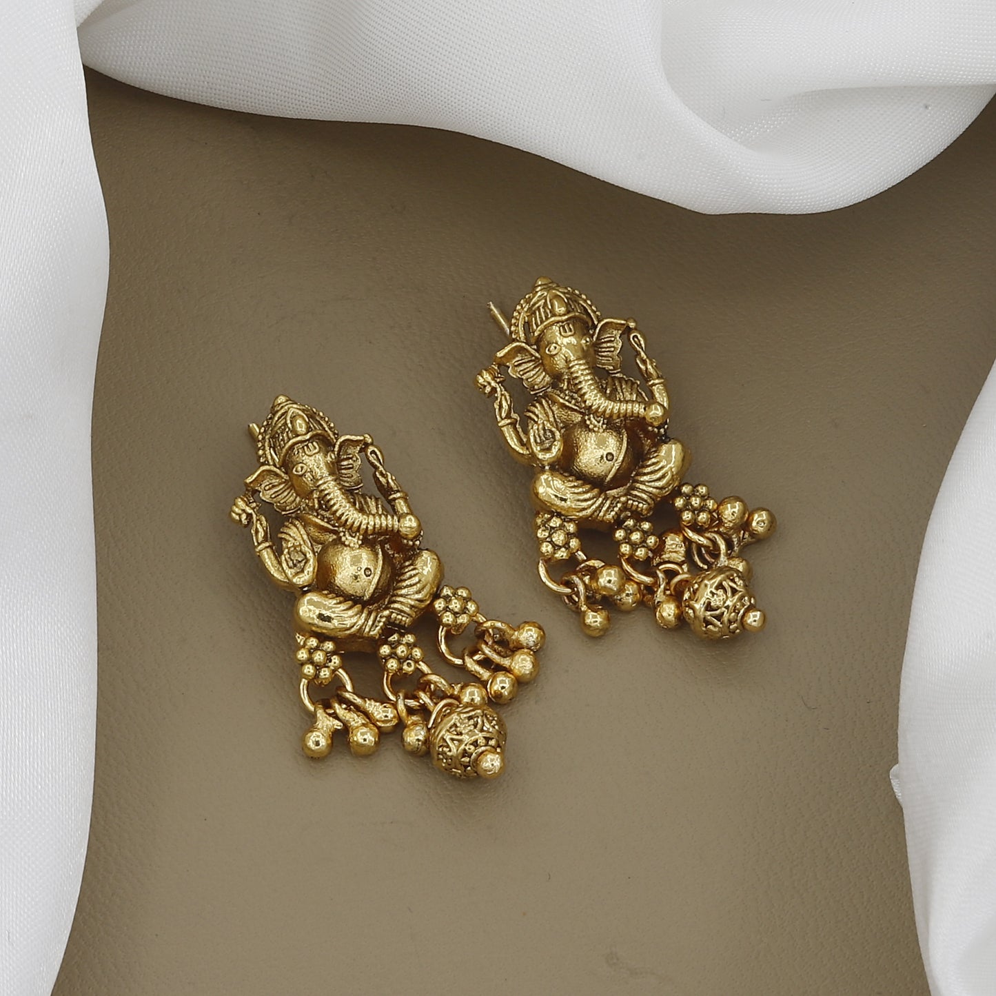 Traditional Lord Ganesha Pendant Necklace & Earrings Set in Gold Finish