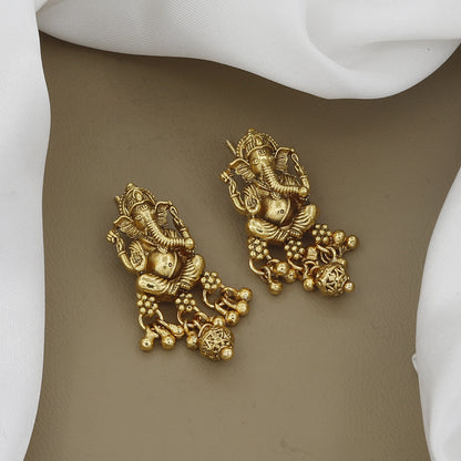 Traditional Lord Ganesha Pendant Necklace & Earrings Set in Gold Finish