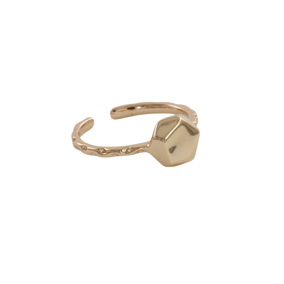 Geometric Hexagon Gold Open Adjustable Ring