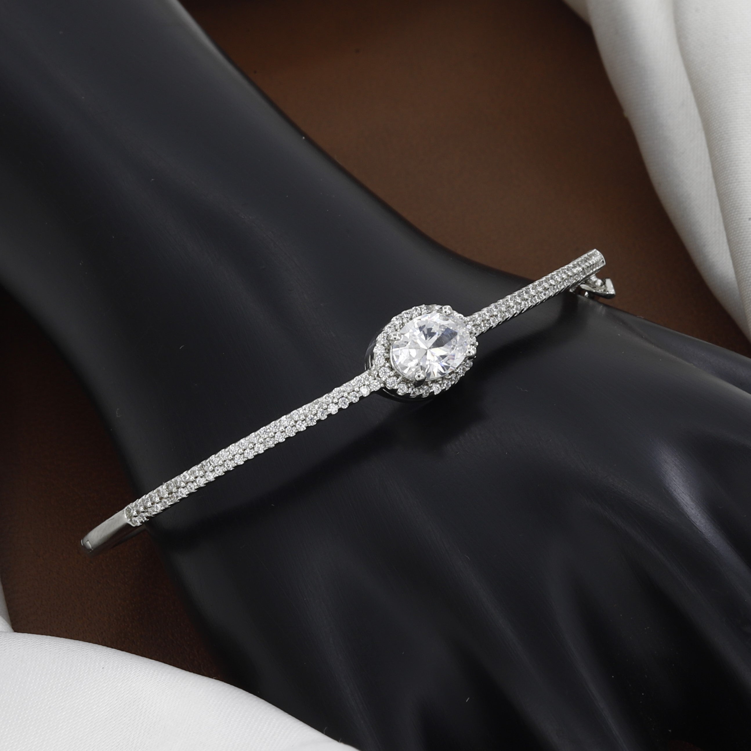 Silver CZ Bangle Bracelet with Emerald Colors