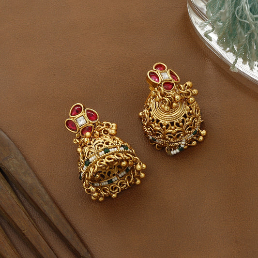 Antique Moti Choker Set With Big Jumkhas