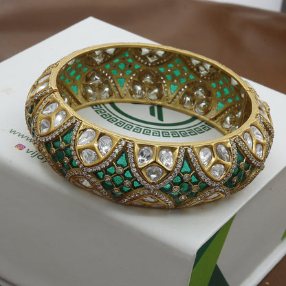 Green Stone Gold Look Single Hand Kada