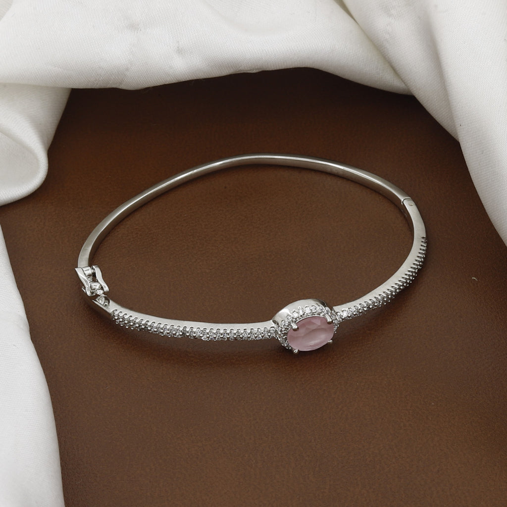 Silver CZ Bangle Bracelet with Emerald Colors