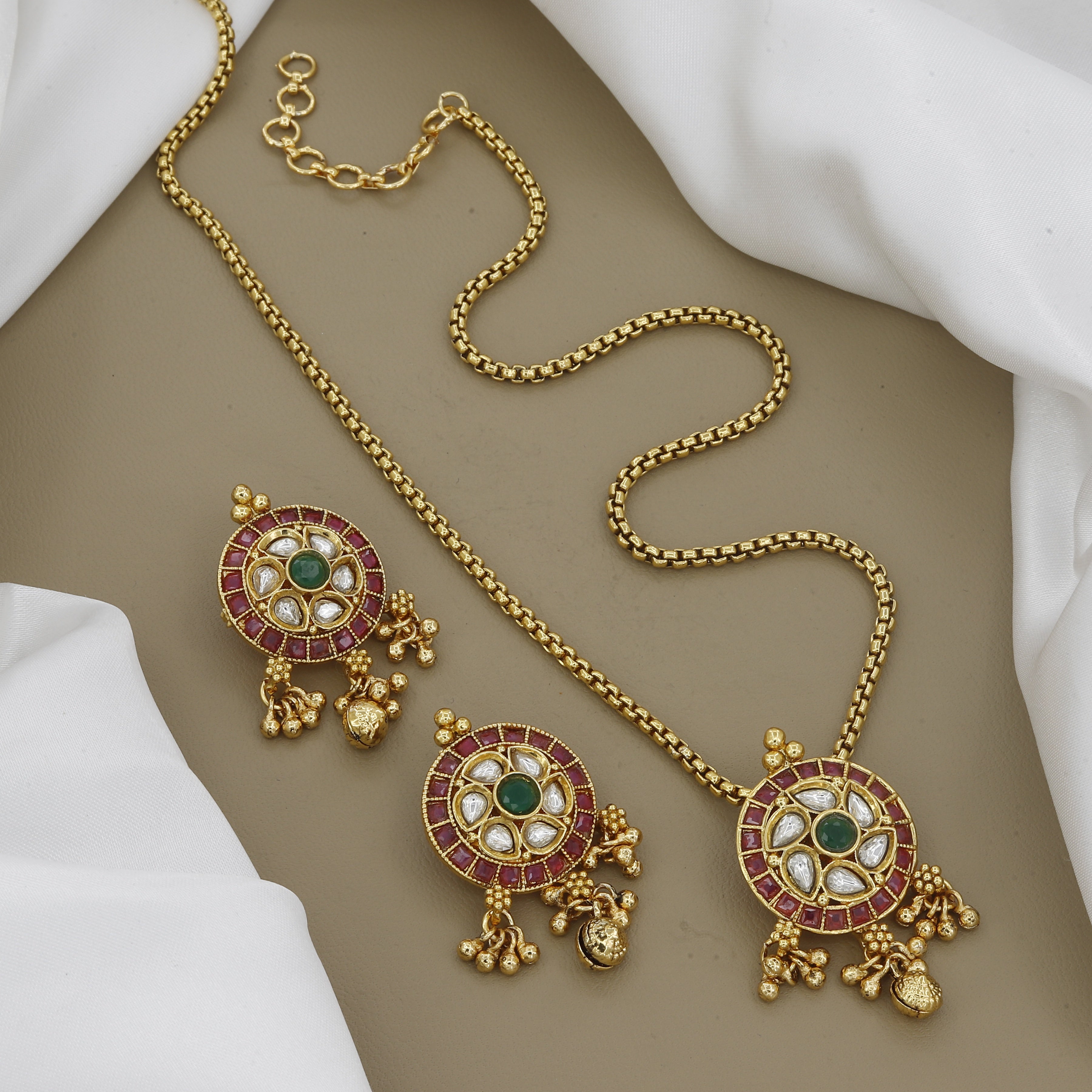 Traditional Kundan Medallion Necklace Set (Medium)