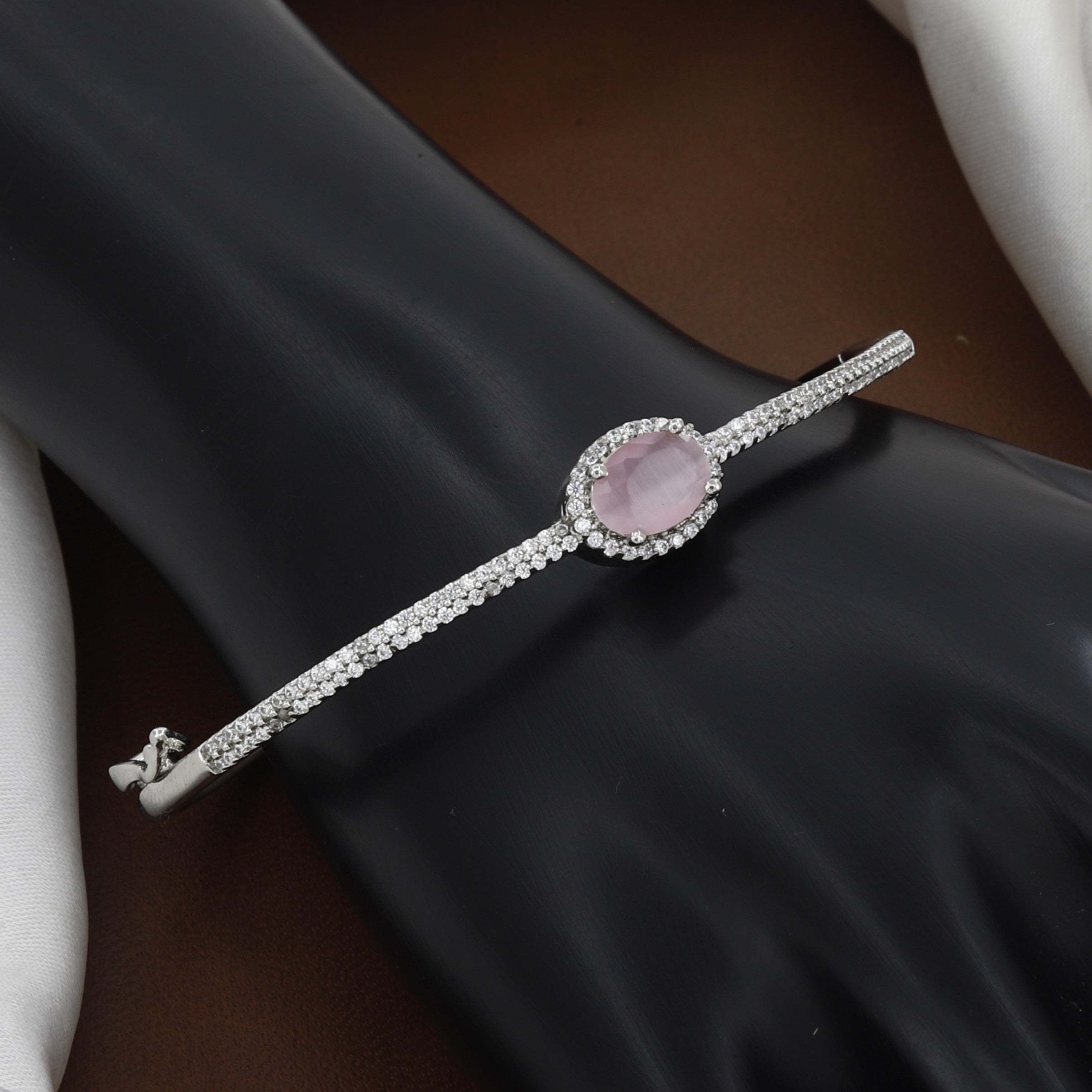 Silver CZ Bangle Bracelet with Emerald Colors