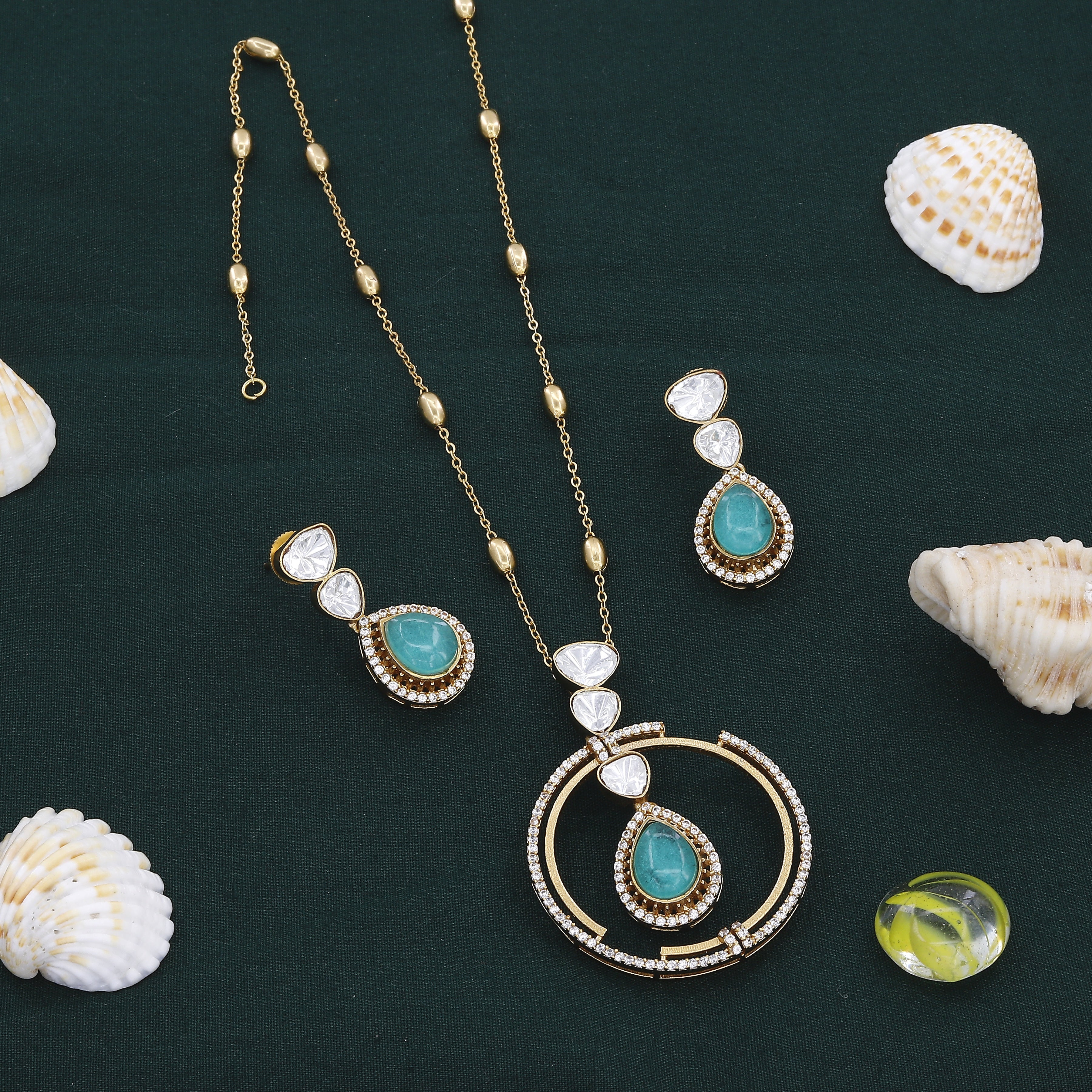 Circle Big Pendent Fusion Necklace Set with Colors