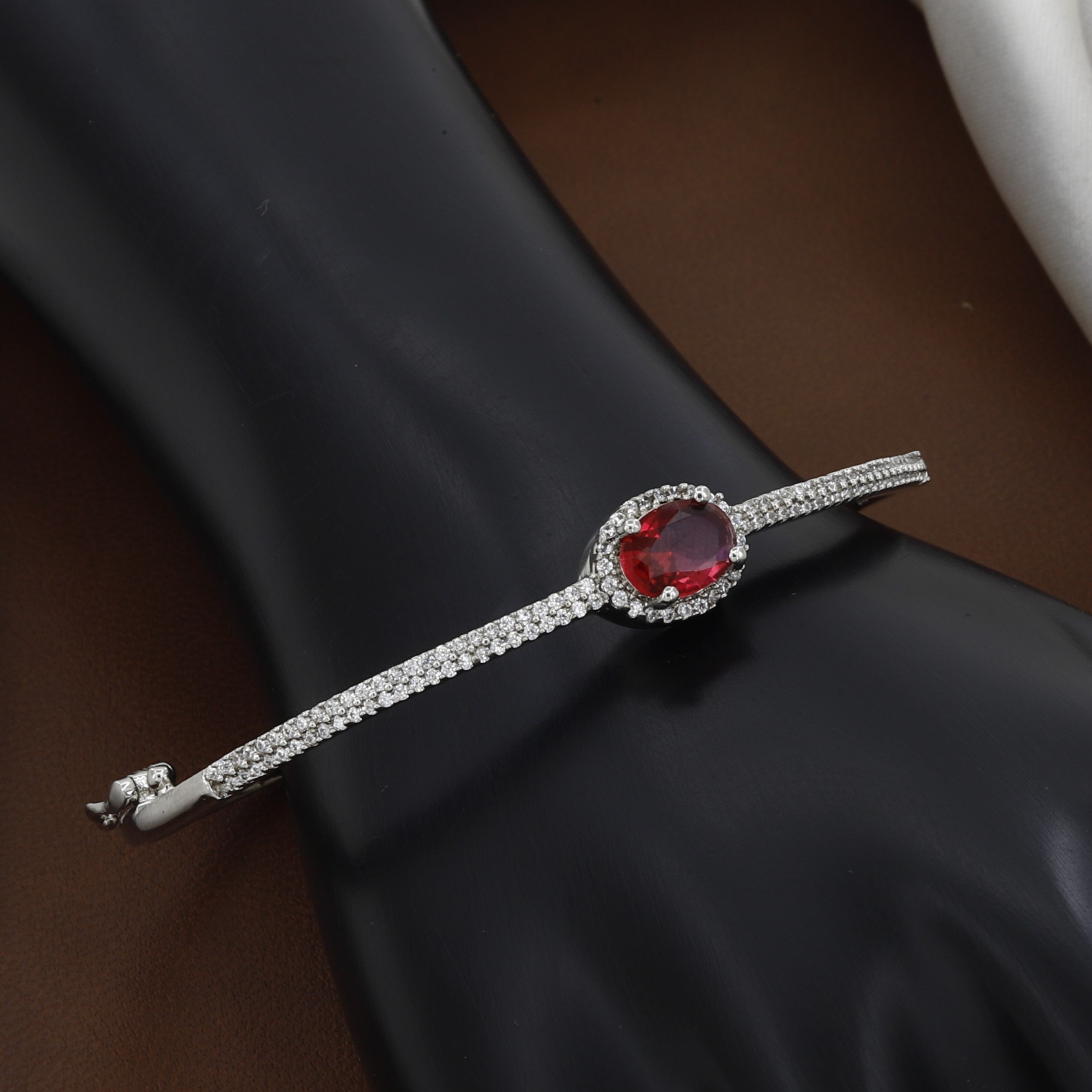 Silver CZ Bangle Bracelet with Emerald Colors