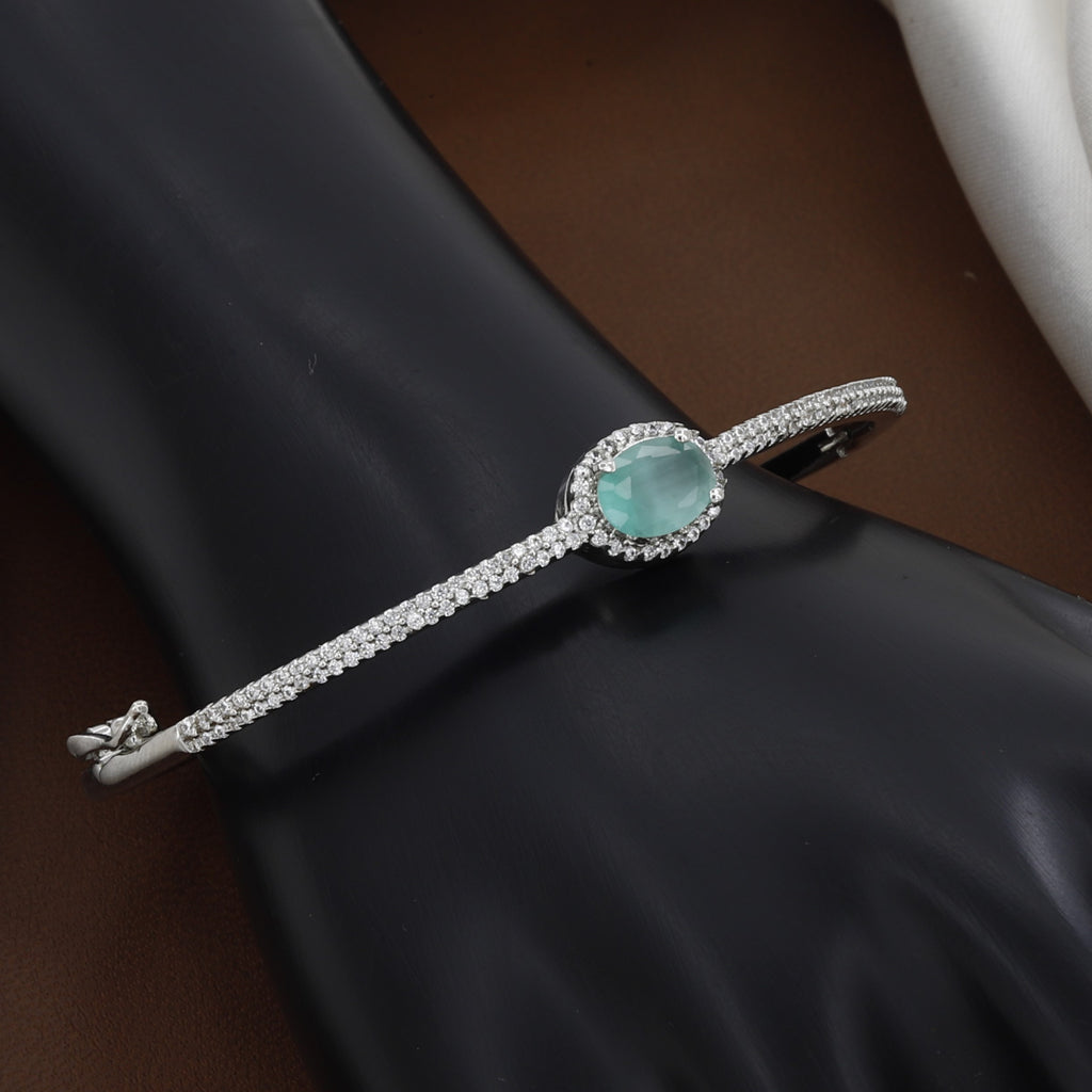 Silver CZ Bangle Bracelet with Emerald Colors