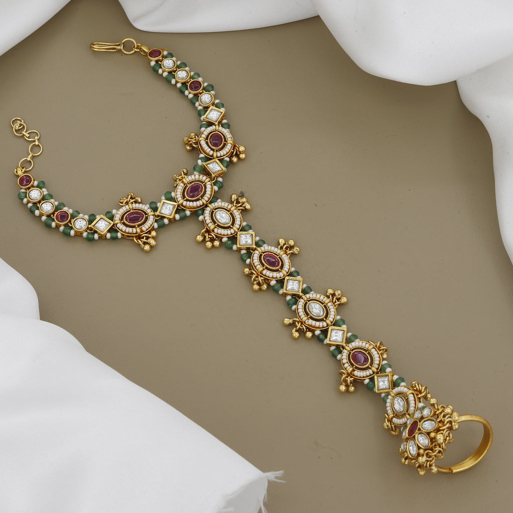 Ruby & Emerald Hand Harness Traditional Kundan & Polki Haath Panja