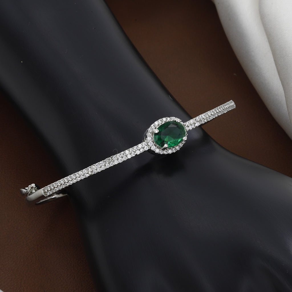 Silver CZ Bangle Bracelet with Emerald Colors