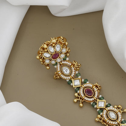 Ruby & Emerald Hand Harness Traditional Kundan & Polki Haath Panja