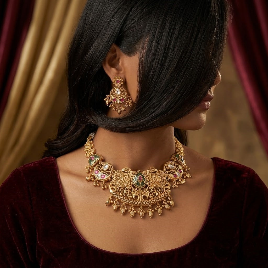 Traditional Antique Kundan & Enamel Necklace Set
