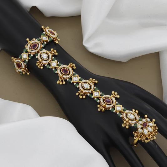 Ruby & Emerald Hand Harness Traditional Kundan & Polki Haath Panja