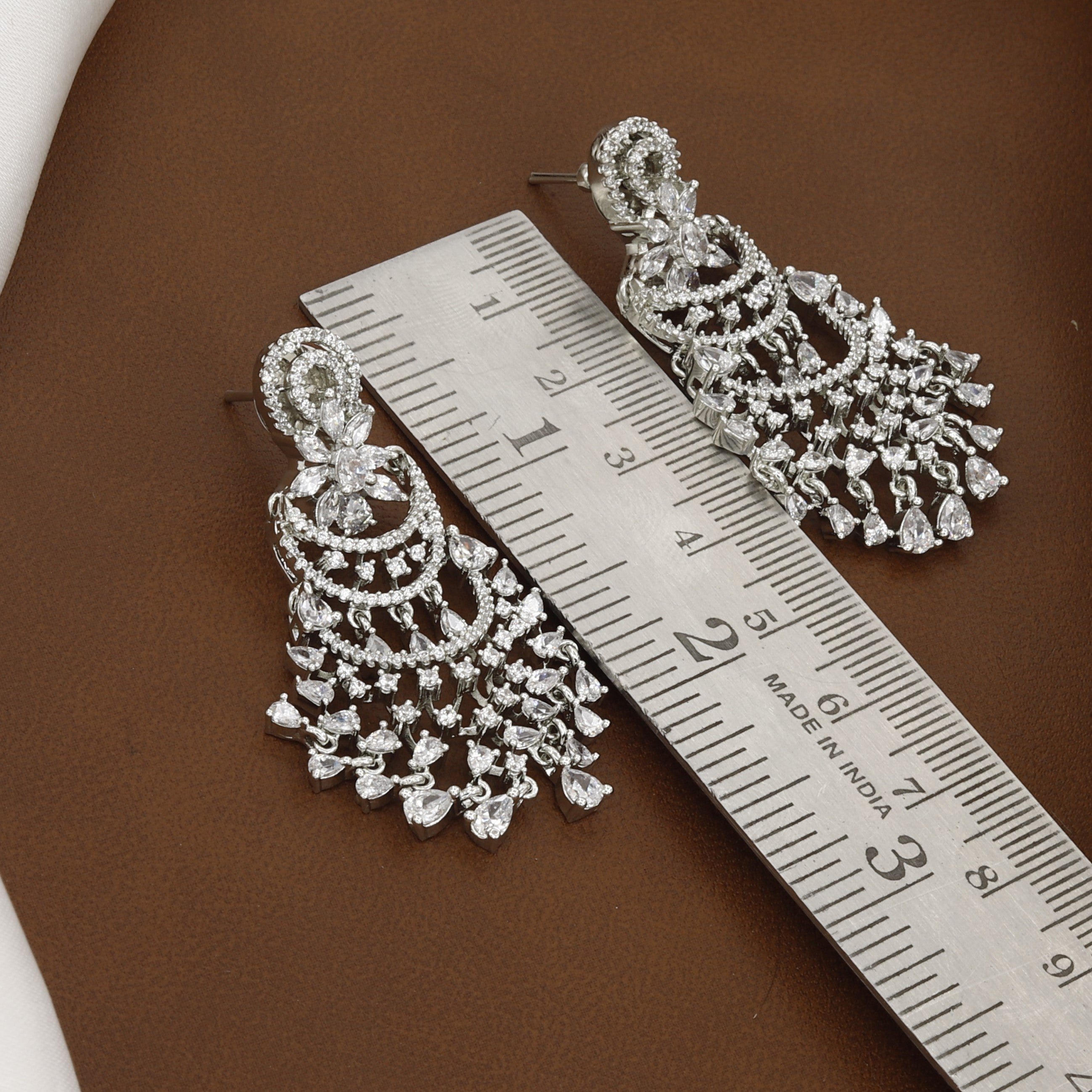 Sparkling Silver Tone Cubic Zirconia Drop Earrings