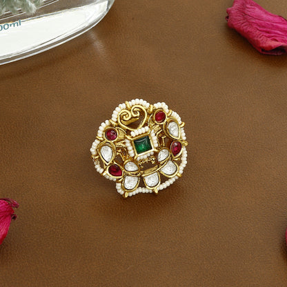 Minakari Medium Freesize Heritage Kundan Ring