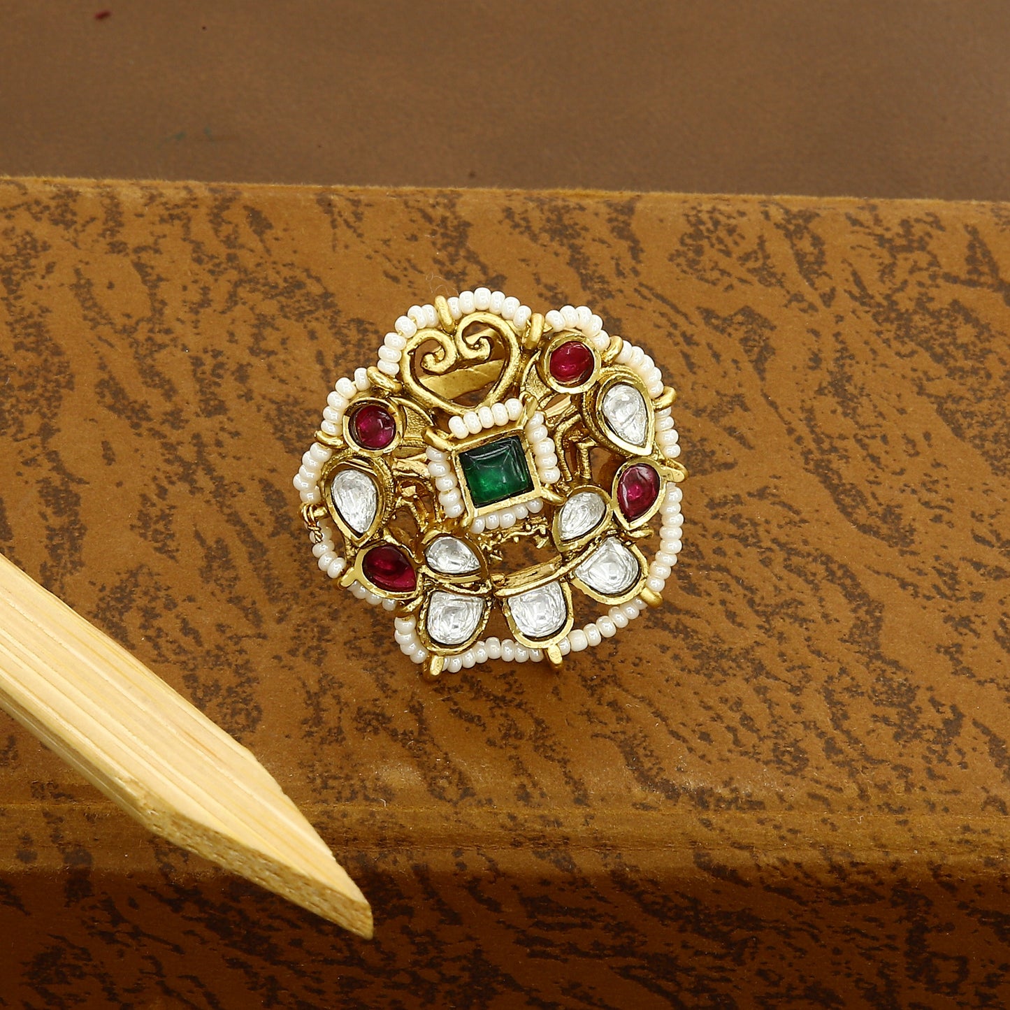Minakari Medium Freesize Heritage Kundan Ring