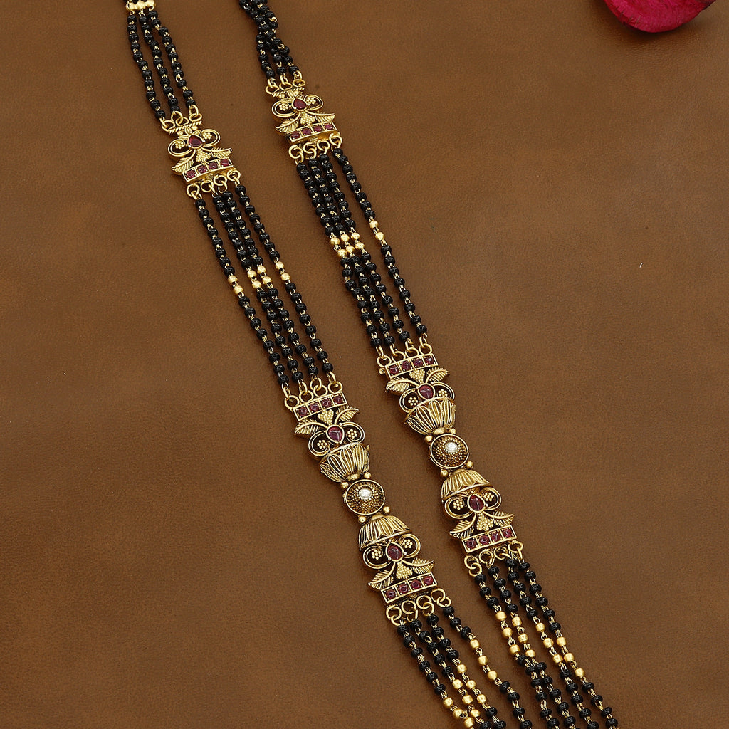 Elegant Gold Mangalsutra with Floral Pendant & Black Beads