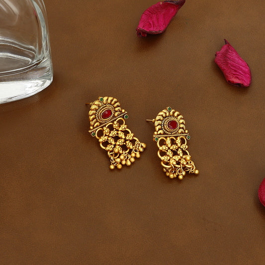 Elegant Black Beads Mangalsutra Set with Gold Pendant & Earrings