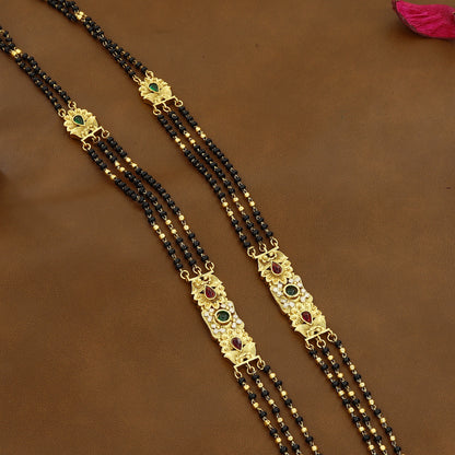 Exquisite Rajwadi Mina Gold Mangalsutra Set with Black Beads