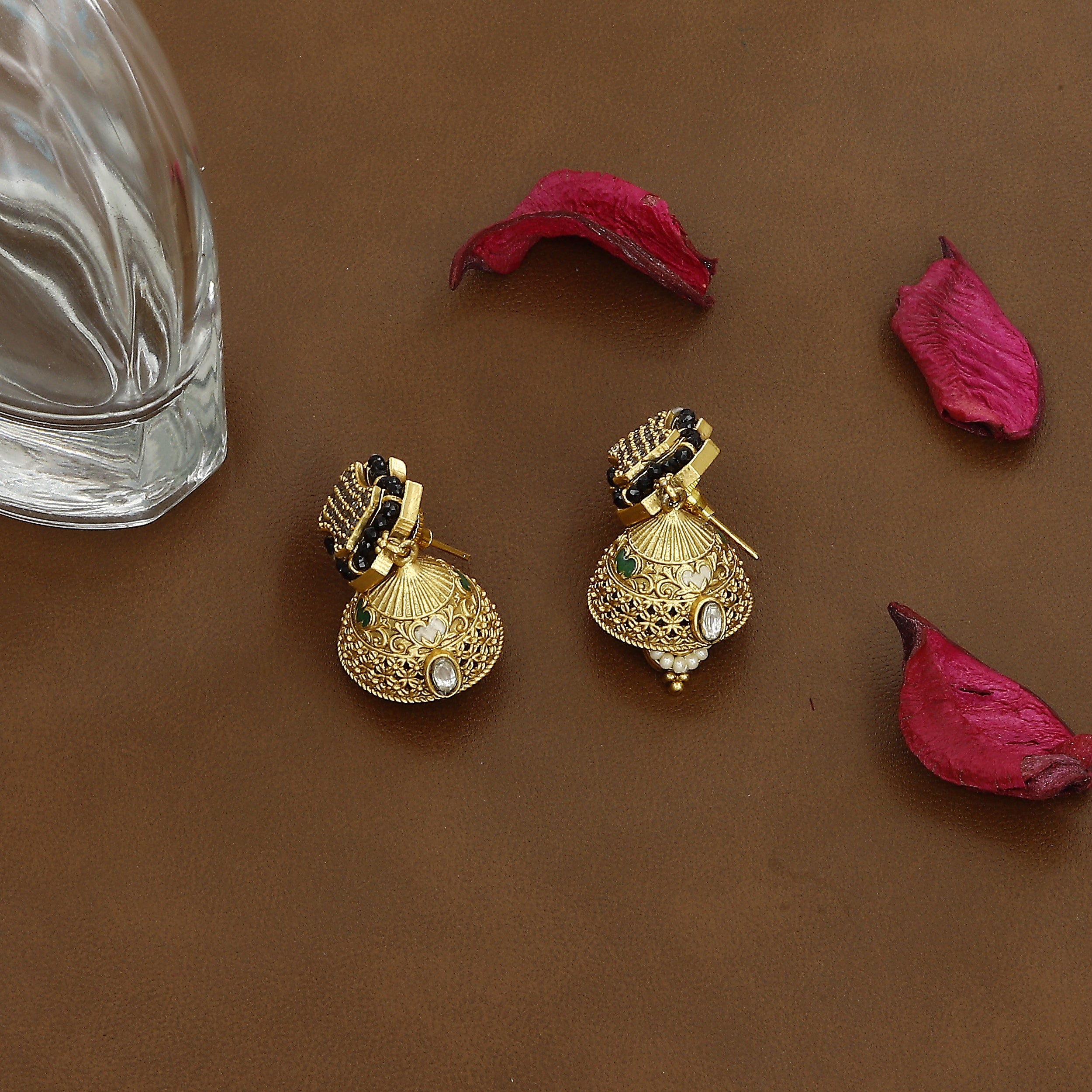 Royal Kundan Style Gold Mangalsutra Set with Black Beads