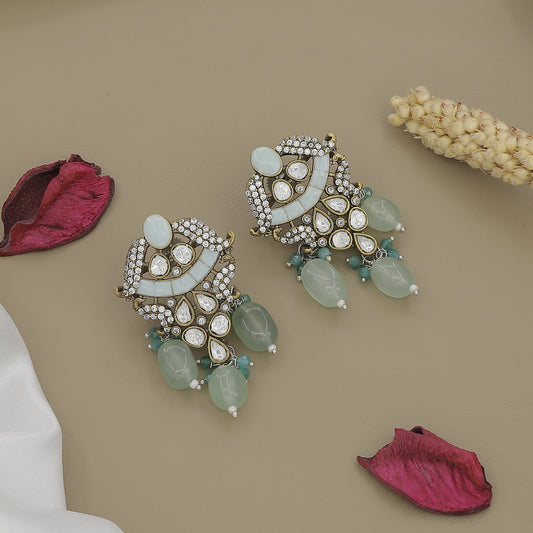 Sangria Silver-Toned Oxidised Kundan & Beaded Necklace Set