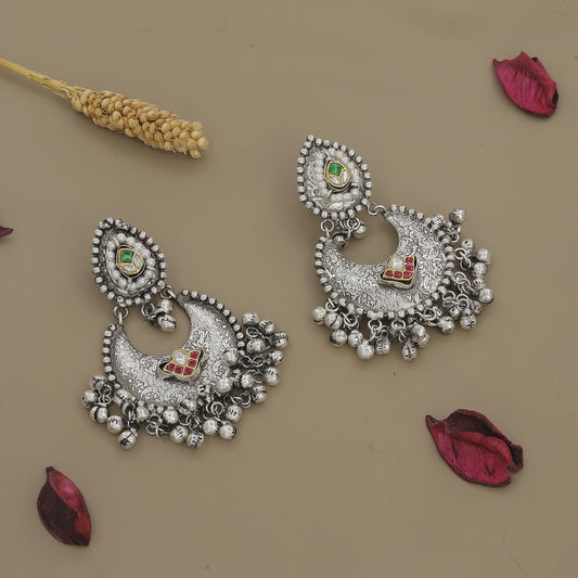 Handcrafted Antique Finish Necklace with Crystal Centerpiece and Earrings