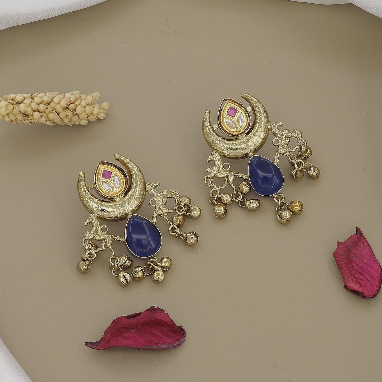 Intricate Oxidized Gold Necklace Set with Colorful Accents
