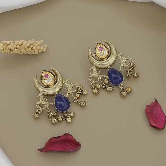 Intricate Oxidized Gold Necklace Set with Colorful Accents
