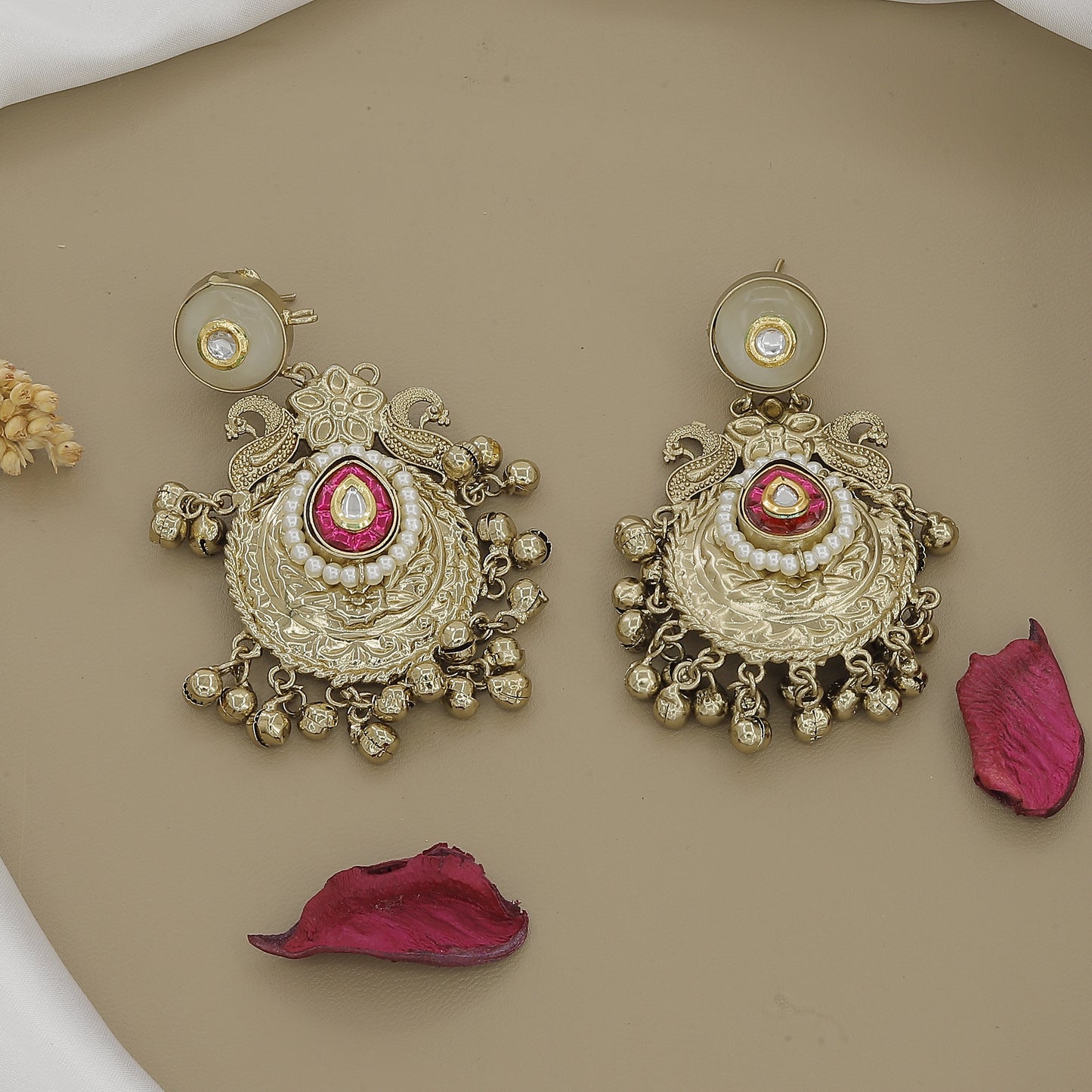 Intricate Oxidized Gold Necklace Set with Colorful Accents