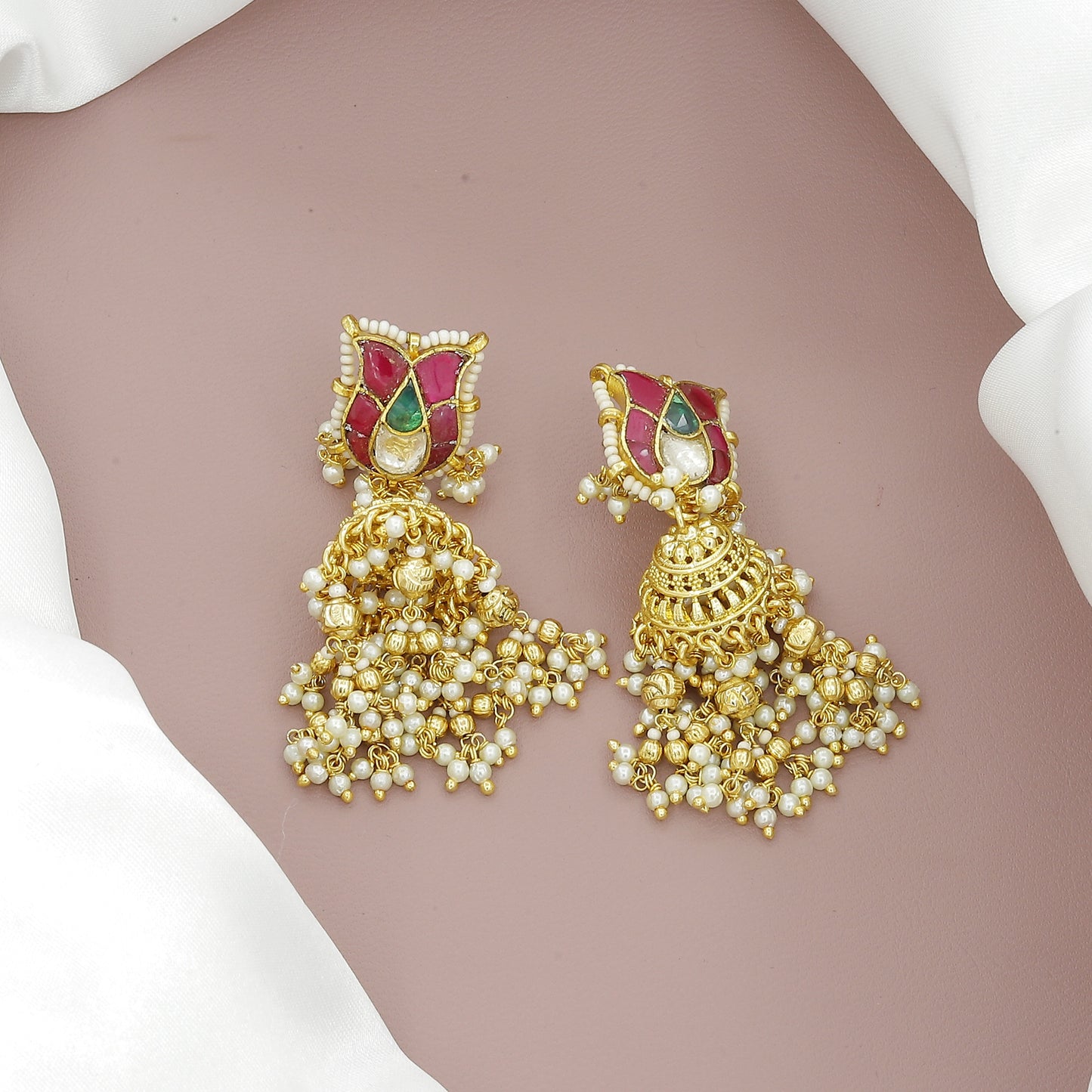 Elegant Panchi Kundan Navratan Gold Plated Necklace Set with Pearl Drops