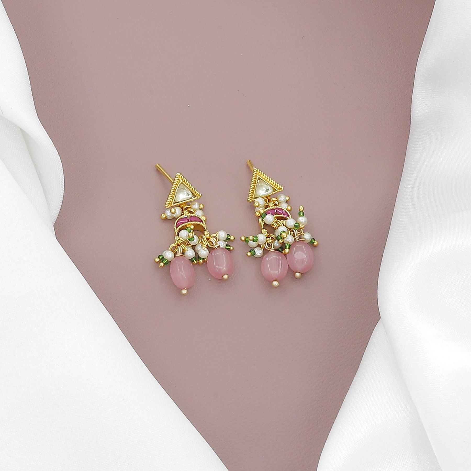 Ethnic Pearl & Kundan Necklace With Earrings