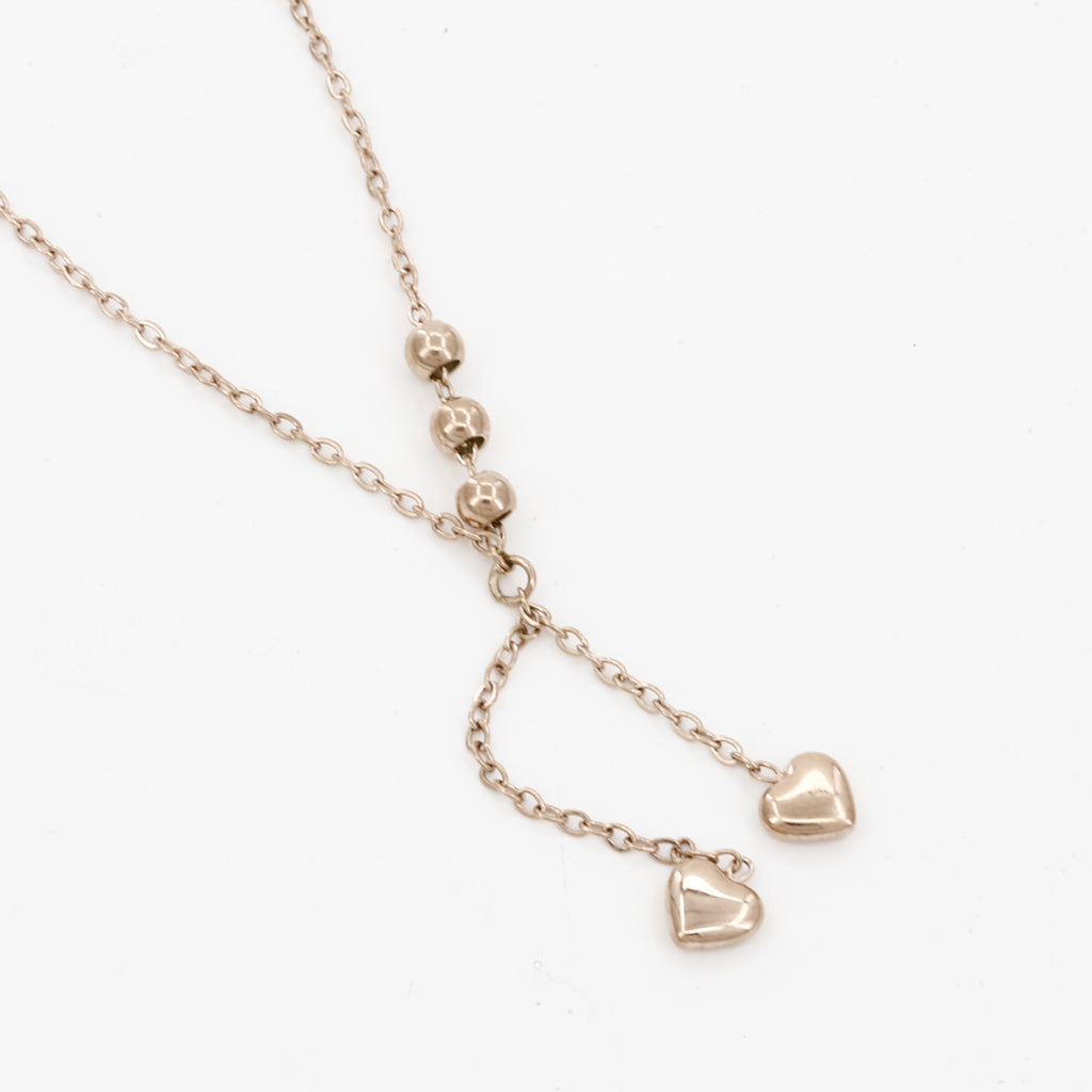 Dainty Rose Gold Y-Necklace with Heart Drops
