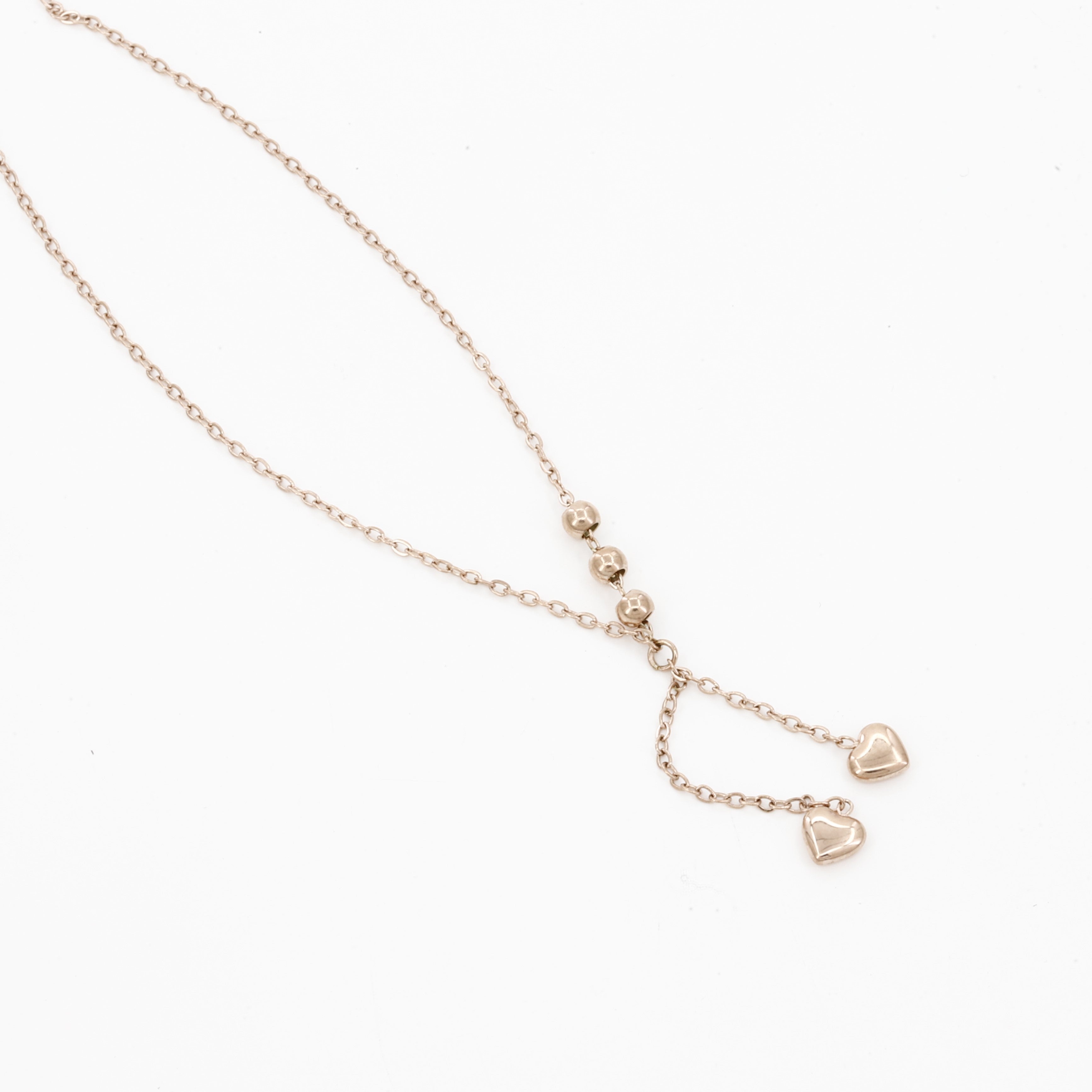 Dainty Rose Gold Y-Necklace with Heart Drops